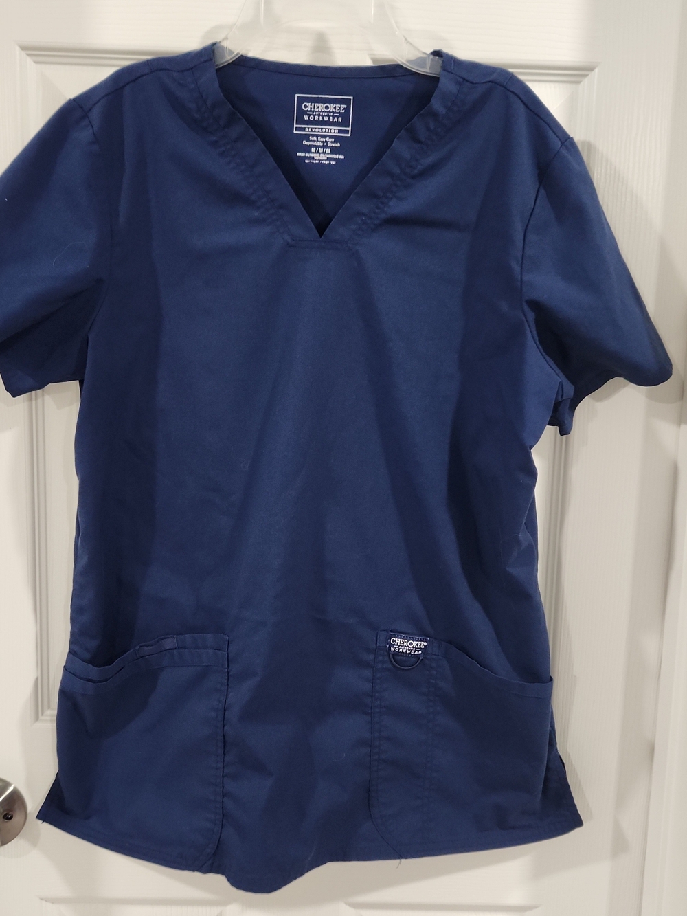 Cherokee Workwear Revolution Womens V-Neck Scrub Top Navy Blue Size M Medium